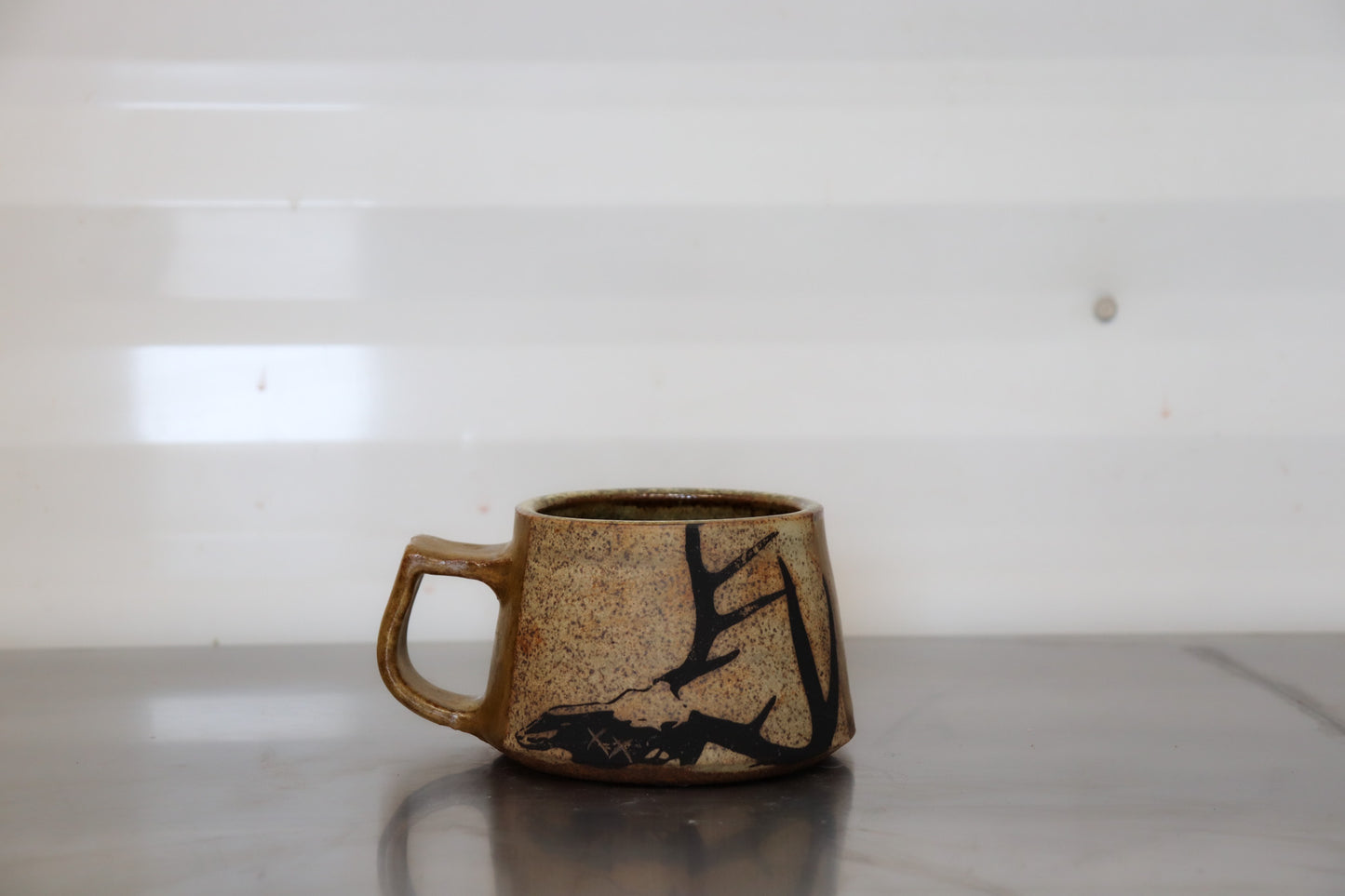 Whitetail Deer Skull Shortie Mug - Petrified Sparkle Yellow