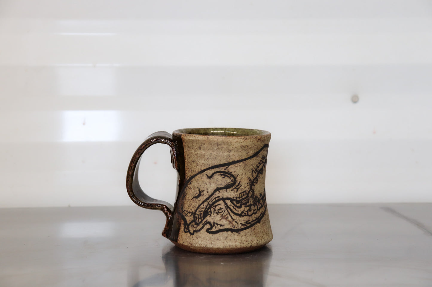 Coyote Skull Diner Style Mug - Forest Green